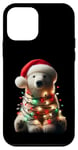 Coque pour iPhone 12 mini Ours polaire avec bonnet de Père Noël et lumières de Noël mignon