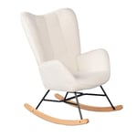 MEUBLE COSY Fauteuil à Bascule Allaitement Rocking Chair Scandinave Chaise Loisir Revêtement en Sherpa avec Pieds en Bois Massif pour Salon, Chambre, Le Balcon, Beige