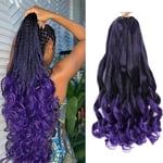 7 Packs French Curl Braiding Hair - 16 Inch Curly Braiding Hair 1B/Purple French Curls Braiding Hair Extensions for Black Women (16 Inch(7Packs), 1B/Purple)