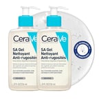 CeraVe - SA Gel Nettoyant Anti-Rugosités - Nettoie la Peau, Elimine les Rugosités - Acide Salicylique + Acide Hyaluronique + 3 Céramides Essentiels - Peau Sèche, Rugueuse, Squameuse - 2 x 236 ml