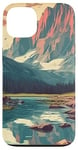 Coque pour iPhone 13 Rocky Mountain Lake Vintage Paysage graphique