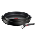 Tefal Ingenio Lot de 2 poêles + poignée amovible, Induction, Revêtement antiadhésif, Indicateur démarrage de cuisson, Empilable, Compatible lave-vaisselle, Fabriqué en France, Eco Resist On L7679302