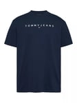 Tommy Jeans Cotton Slim Fit Short Sleeve Linear Logo T-Shirt, Dark Navy