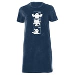 Pokemon Generation 7 Monochrome Starters Women's T-Shirt Dress - Navy Acid Wash - XXL