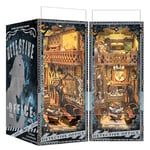 Quanquer Book Nook Kit bureau de détective avec housse de protection contre la poussière Miniature Maison de poupée Bibliothèque Puzzle en bois 3D Detective Office Booknook avec lumière LED et meubles