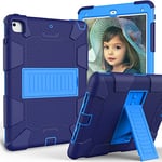 Étui de Protection en Silicone pour iPad 5/6 génération/Air 2/Pro 9.7 Double Couleur avec Support 3 en Une Protection Multicouche Bleu Marine