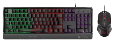 Vertux Orion, Clavier et Souris de Jeu, Clavier Filaire Pleine Taille avec Souris à 6 Boutons programmables, 3200 DPI réglable, Repose-Poignet et rétroéclairage LED Multicolore