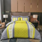 LAZZARO King Size Duvet Set, Non-Iron Kingsize Duvet Covers Bedding Sets, 3 Pcs with Zipper Closure + 2 Pillowcases 230 cm x 220cm Grey/Yellow/White