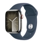 Apple Watch Series 9 GPS + Cellular 41 mm sølv Rustfrit stål urkasse med Stormblå sportsrem - M/L