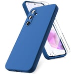 Vansdon Coque Compatible avec Samsung Galaxy A35 5G, 2 Film de Protection en Verre trempé, Housse Souple en TPU en Silicone Liquide, Housse en Caoutchouc Antichoc - Bleu