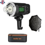 UK Godox AD600BM 600W HSS 1/8000s Studio Flash+Free Grid softbox Carry Case Kit