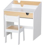 Homcom - Bureau enfant style scandinave - ensemble bureau et chaise - tiroir coulissant, présentoir livres - mdf blanc aspect bois de pin