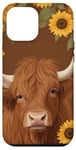 Coque pour iPhone 15 Plus Cuir de vache marron Highland Vache Tournesols