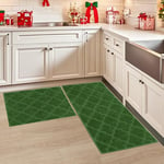 COSY HOMEER Tapis de Cuisine 2 Pièces, Antidérapant, Absorbants et Résistants à la Saleté, Lavables en Machine, Tapis Cuisine Devant Évier, pour Cuisine et Entrée (51x76 cm + 51x122 cm, Vert)