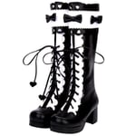 LIGEIAOGIAO Lolita Cosplay Filles Bottes Chunky Talons Hauts 35-46-Noir_36