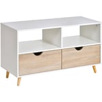 Homcom - Meuble tv bas sur pieds style scandinave 2 tiroirs coloris chêne clair blanc