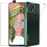 Coque Huawei P Smart Z + 1 x Film Protection d'écran en Verre Trempé - Transparent Clear TPU Doux Silicone Etui Bumper Gel HoNS