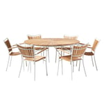 Cinas Ellen matgrupp Vit med teak 6 stolar & bord 150 cm