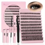 Eyelash-Extension Kit QUEWEL 40D Lash Clusters Thin Band with Bond and Seal Strong hold and Waterproof, Cluster-Lashes Applicator, DIY Lash Extensions User Manual at Home (QD02-MIX8-18)