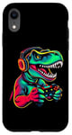 Coque pour iPhone XR Gaming Dinosaurs- Le T-rex joue aux jeux vidéo