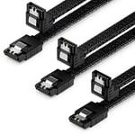 deleyCON 3x 60 cm Câbles SATA 3 Nylon Set 6 Gbit/s SATA III Câbles de Données de Branchement de Connexion Serial ATA pour Carte Mère & Disque dur HDD SSD 1 Connecteurs en L S-ATA L 90° Coudés Noirs