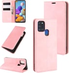 Haut Qualit Etui Pour Samsung Galaxy A21s Coque Rabat Protection Housse Pochette Téléphone Pour Samsung Galaxy A21s Antichoc Housse Folio Portefeuille Coque Rose