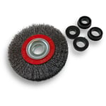 Brosse circulaire acier ø 100 mm Epaisseur 2 rangs Fil dur 0.30 mm ondulé Alésage 16 mm Touret meuleuse affûteuse ponceuse Brossage décapage