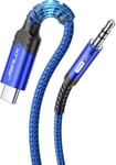 Câble USB C vers Jack AUX 2m, 3,5 mm Adaptateur pour Casque de Voiture auxiliaire en Nylon tressé pour Huawei P40/P30/P20/Mate 20/30, Samsung Galaxy S22/S21/S20+/Note20/10/A8, Oneplus 7-Bleu