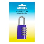 MICEL - 13360 - Cadenas de sécurité à arc normal, avec fermeture à combinaison à 4 chiffres, violet, 75 x 30 x 13 mm, diamètre de l'arc Ø 5 mm