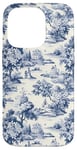 Coque pour iPhone 14 Pro Toile de jouy, bleu et blanc, vintage, art naturel