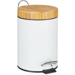 Relaxdays - poubelle de salle de bain, 3L, couvercle en bambou, compartiment amovible, récipient déchets, blanc