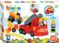 BLOKO – Coffret de Jeu de Construction sur Le thème des Pompiers avec 100 pièces, Un Camion de Pompiers et Une Figurine – Jouet Enfant 1 an et Plus – Fabriqué en Europe - 503692