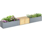 Banc de jardin jardinière 2 en 1 - banc amovible - dim. 240L x 42l x 32H cm - bois sapin pré-huilé gris