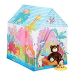 Relaxdays 10024756 Jungle Animals Play Tent for Your Children’s Room, Outdoor, 3 and Up, Safari Playhouse HWD 102 x 72 x 95 cm