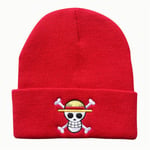 One Piece Anime Theme Pirate Monkey D.luffy Pattern Beanie Hat For Herr Kvinnor Unisex Vinter Varm Manschett Cap Mjuk Stretch Stickad Beanies Red