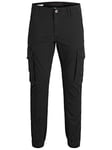 JACK & JONES Pantalon Cargo Jogger pour Homme Paul Flake AKM 542 Twill Denim avec Taille Élastique, Couleurs:Noir, Taille de Pantalon:31W / 30L