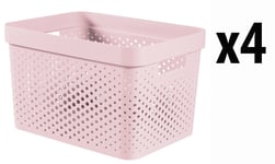 4 x Curver Storage Basket Pink Infinity Dots Plastic Box Tub Home Office 17L