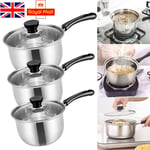 3 Set Deep Saucepan Set Non Stick Stainless Steel Pan Set Saucepans Cookware Lid