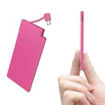 Auskang 5000mAh Power Bank with built-in Type-C Cable, Ultra Slim and Super Lightweight Portable Charger Small External Battery, Compatible with Samsung, Xiaomi, Sony, iPhone 15 Series etc.- Pink