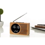 Radio de chevet rétro en bois réveil paresseux muet réveil cadeau créatif horloge électronique 16.5 * 4.5 * 9 cm miroir en bambou véritable lumière blanche