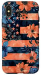 Coque pour iPhone X/XS Orange Aquarelle Floral Bleu Lives Matter Drapeau Design