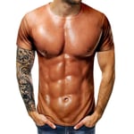 Herr 3d T-shirt Bodybuilding Simulated Muscle Shirt Naken Hud Chest Muscle Tee Shirt M