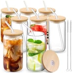 MEIMUCUL Verre avec Paille,500ml Gobelet a Cafe Canette,Lot De 8 Verre a Smoothie avec Paille,Réutilisables Verre pour Café Glacé, Cocktail, Soda, Bière