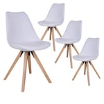 NIBBEN - Lot de 4 Chaises Blanches et Piétement Hévéa