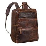 STILORD 'ABEL' Sac a Dos d'affaires Mince Hommes et Femmes Sac à Dos en Cuir pour Ordinateur Portable 15.6 Pouces Backpack Sac à Dos de Jour Daypack Vintage en Cuir véritable, Couleur:luino - Marron