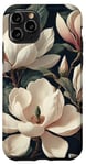 Coque pour iPhone 11 Pro Magnolias crémeux élégants sur fond sombre