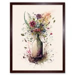 Spring Wildflower Floral Bouquet in a Wine Bottle Art Print Framed Poster Wall Decor 12x16 inch