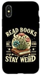 Coque pour iPhone X/XS Lire des livres vintage Be Kind Stay Weird Floral Crystals Moon