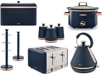 Tower Cavaletto Midnight Blue 9pc Kitchen Set Kettle 4 Slice Toaster Slow Cooker