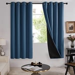 Deconovo Eyelet Full Blackout Curtains for Kids Bedroom 54 Inch Drop, Double Layer Curtains with Black Lining Thermal Curtains for Winter, 52 x 54 Inch(W x L), Navy Blue, One Pair